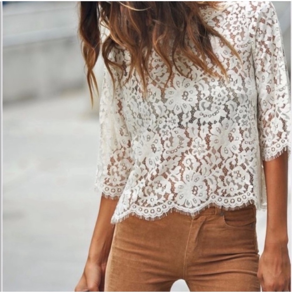 Joie Allover Lace Elvia C Top Cream Lace Size XS